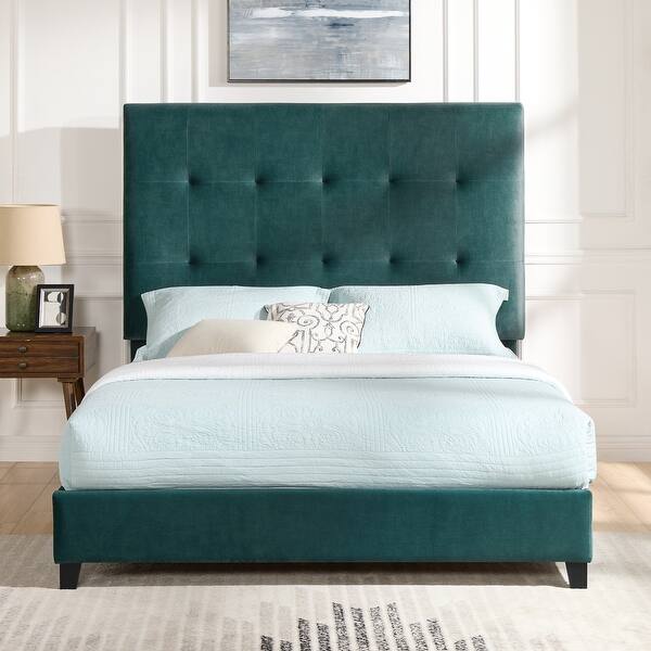 Queen Size Velvet Fabric Tufted Upholstered Platform Bed with Laminated ...