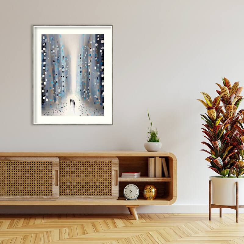 Network Figures No. 1 by Tradelink inhouse artist Wood Framed Wall Art Print - Lucie Silver White