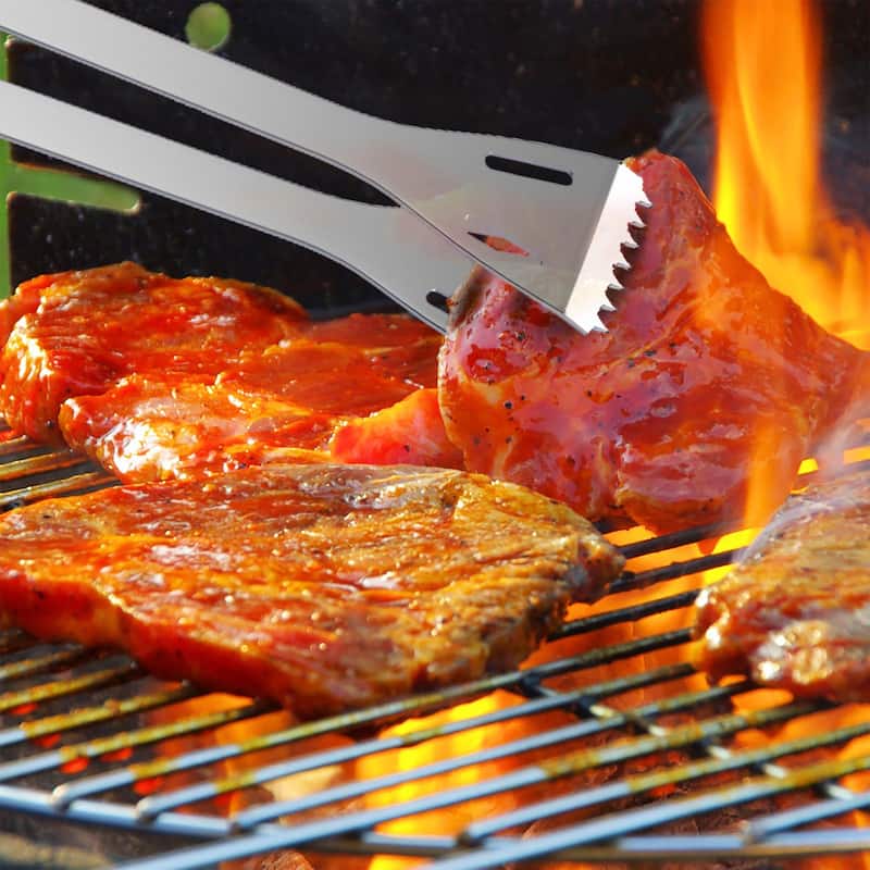 7-Piece Stainless-Steel BBQ Cooking Utensils Set by Home-Complete (Silver)