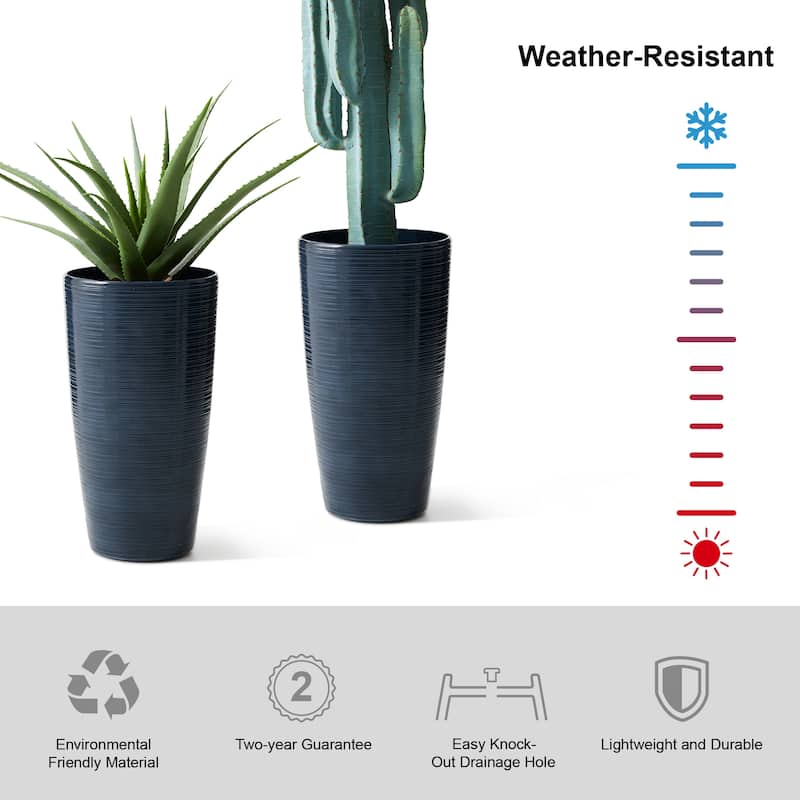 Glitzhome 22.5"H Oversized Set of 2 Turquoise Eco-Friendly Resin Stone Faux Ceramic Textured Tall Planters Porch Flowerpot