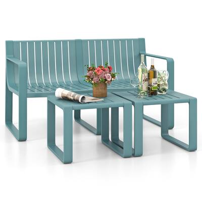 Gymax 3 PCS Patio Furniture Set w/1 Loveseat & 2 Side Tables