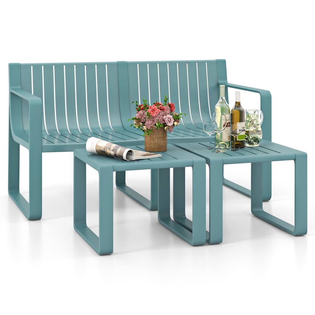 Gymax 3 PCS Patio Furniture Set w/1 Loveseat & 2 Side Tables