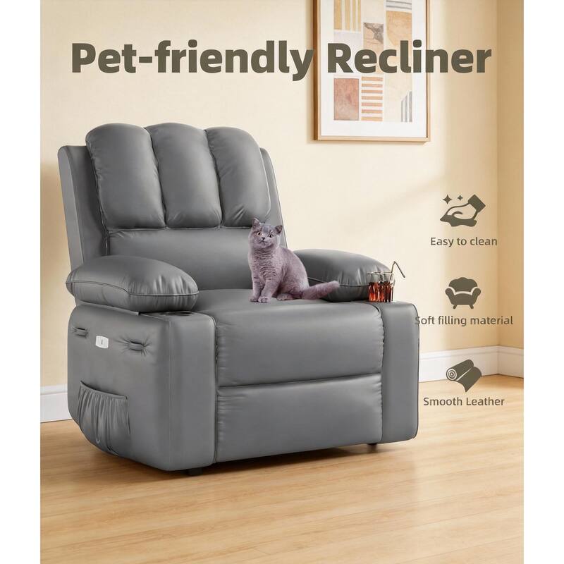 Oversized Manual Recliner Chair, with Cup Holders and Side Pockets