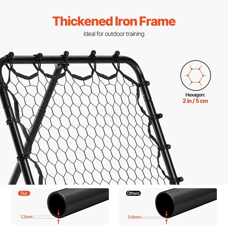 Black Iron Tube Soccer Rebounder Net, 2x2 Mesh, Adjustable Angle, Foldable and Portable
