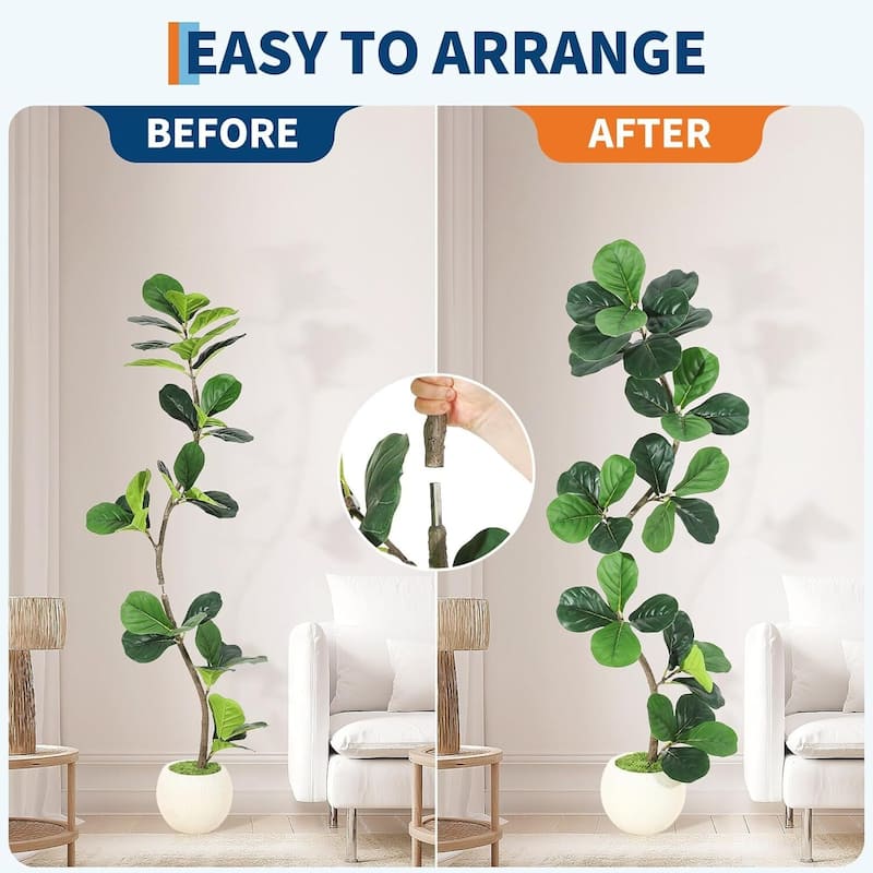 Fiddle Leaf Fig Artificial Tree, Fake Floor Plant for Home Decor