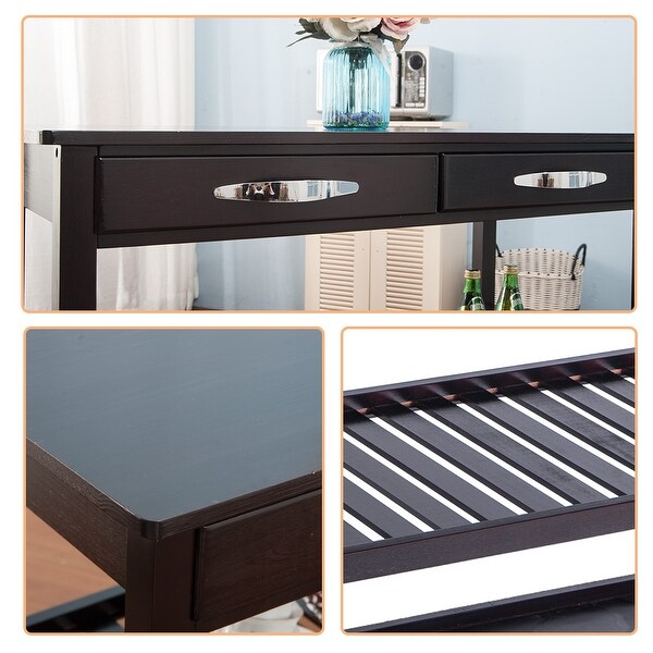 Kitchen Cart Natural Wood Butcher Block Top Ample Storage Framed Wheels Locking Kitchen Islands ...