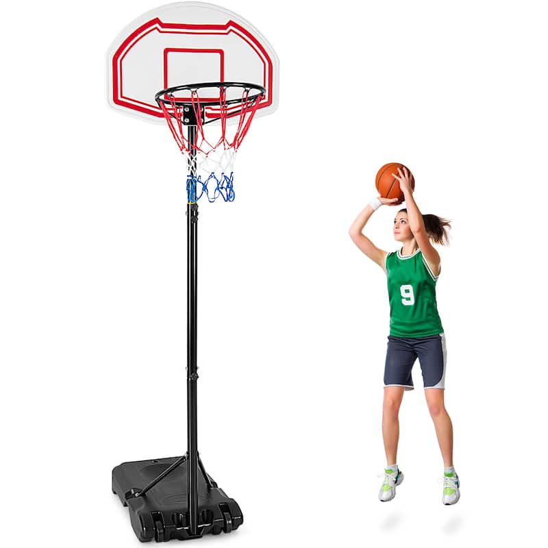Portable Basketball Hoop Stand Height Adjustable Goal System W/2 Nets - Black + White