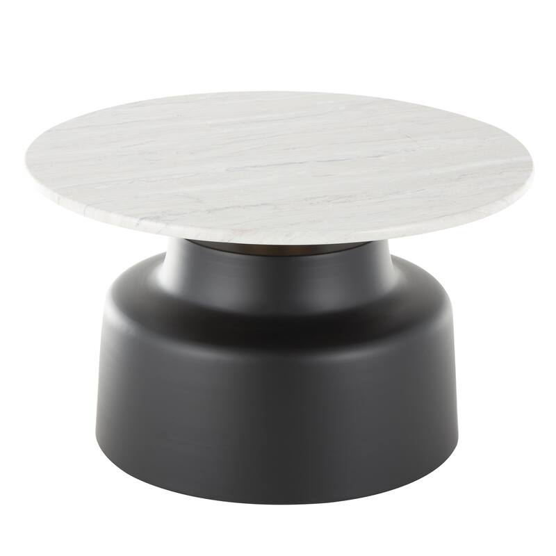 Metal Pedestal Accent Table with Faux White Marble Top - Black - Roche River Decor