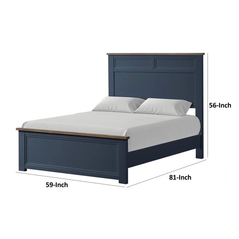 Tela Full Size Bed w Recessed Panel Headboard, Dark Brown Trim, Blue