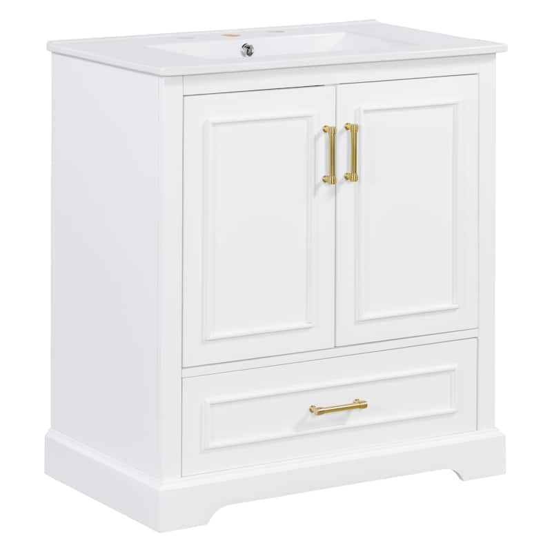 GDFStudio - Seren Wood & Ceramic Bathroom Vanity with Sink, Divider Drawer & 2 Soft-Close Doors