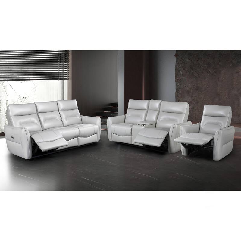 Furniture of America Gemono Modern 3-Piece Power Recline Leather Match Sofa Set - Taupe