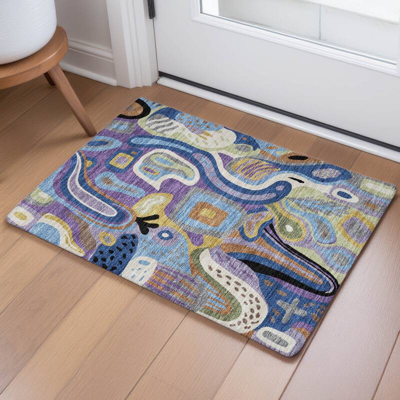 Machine Washable Indoor/ Outdoor Modern Picasy Chantille Rug