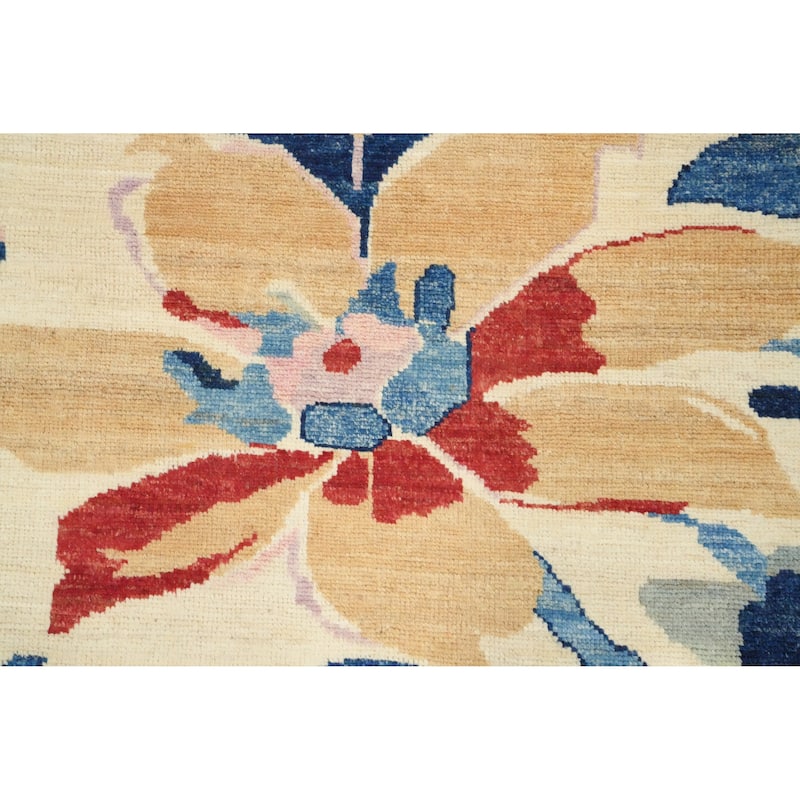Hand Knotted Oriental 100% Wool Carpet Transitional Floral Beige & Ivories Oushak Area Rug - 9' 8'' X 8' 6''