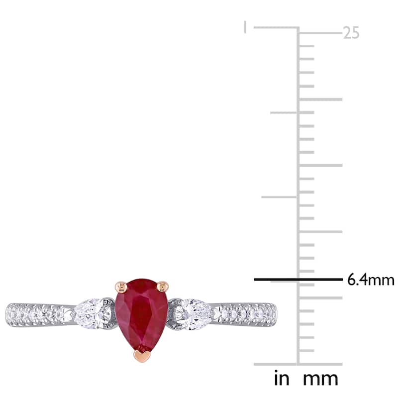 Miadora 14k 2-tone White and Rose Gold Ruby and 1/4ct TDW Diamond 3-Stone Engagement Ring