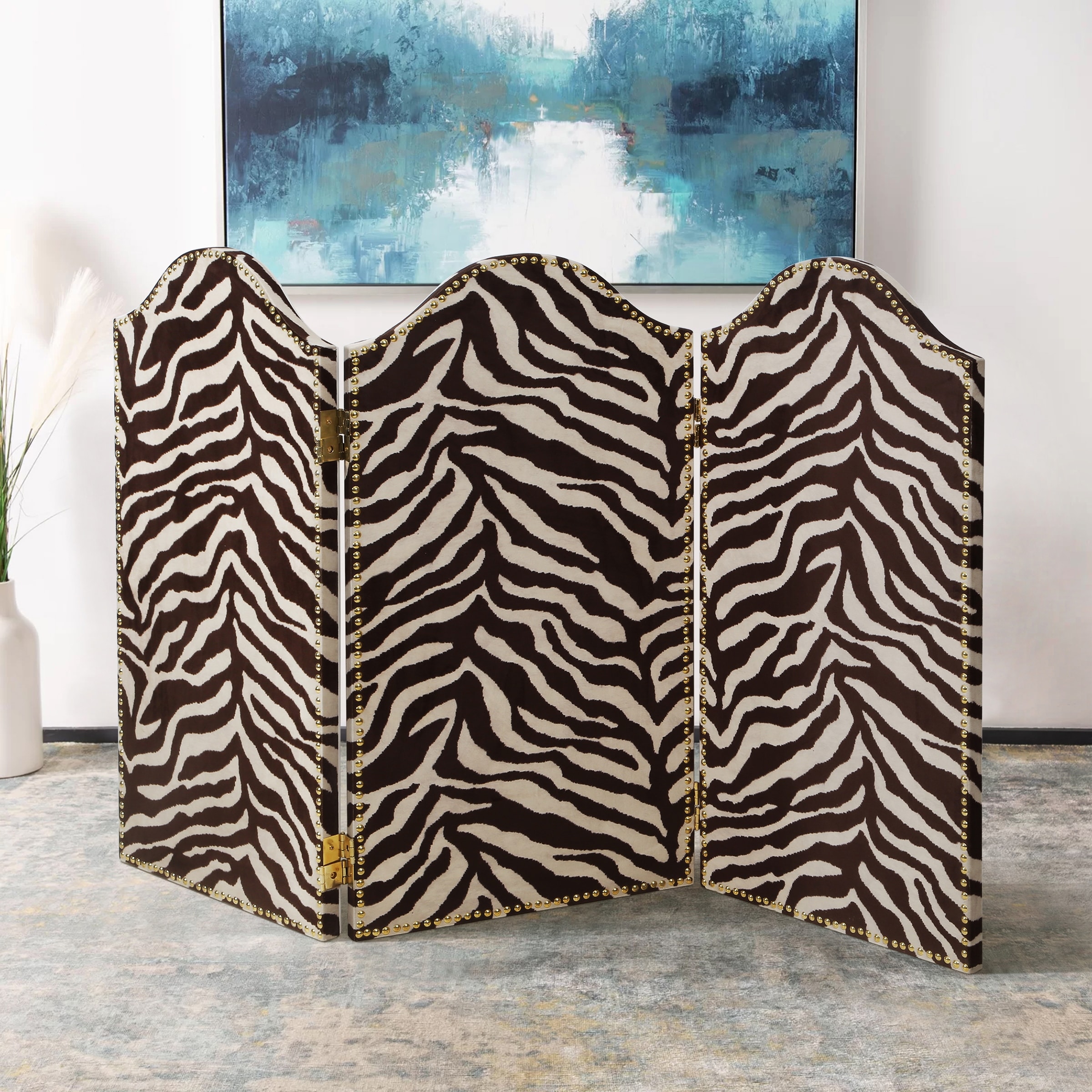 Dann Foley - Wooden Floor Screen - Zebra Print Upholstery - Bed