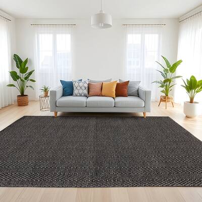 Coastal Flatweave Hand Woven Grey/Dark Grey Chevron Pattern Wool Rug