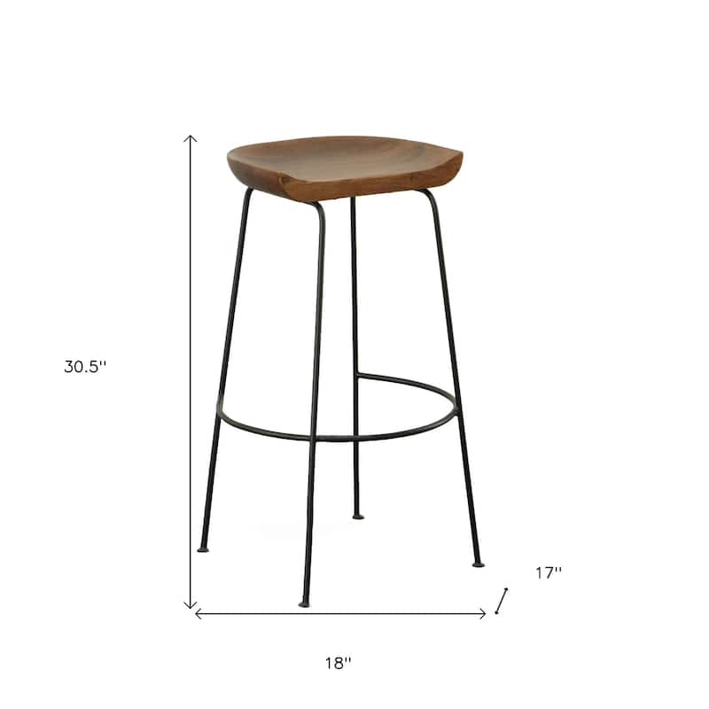 HomeRoots Set of Two 31" Chestnut And Black Steel Backless Bar Height Bar Chairs