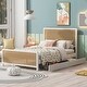 preview thumbnail 1 of 10, Contemporary Lodge Style Queen Size Platform Bed,Solid Metal Bed with Storage Drawers,Unique Headboard and Footboard White