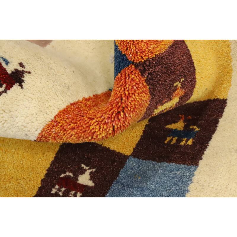 Hand Knotted Oriental 100% Wool Carpet Tribal Animal Pictorial Beige & Ivories Gabbeh Area Rug - 3' 1'' X 2' 0''