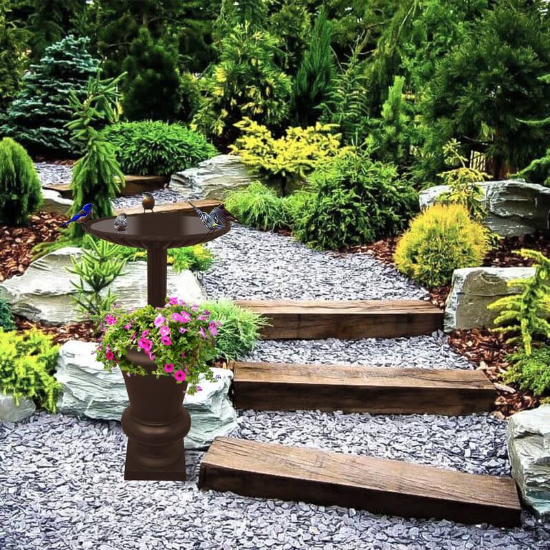 Ornate Round Cast Aluminum Metal 40-in Bird Bath and Planter Vase Combo