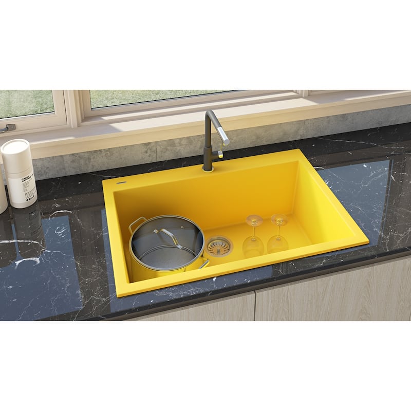 Ruvati 33 x 22 inch Granite Composite Drop-in Topmount Kitchen Sink Single Bowl - Midas Yellow - RVG1080YL