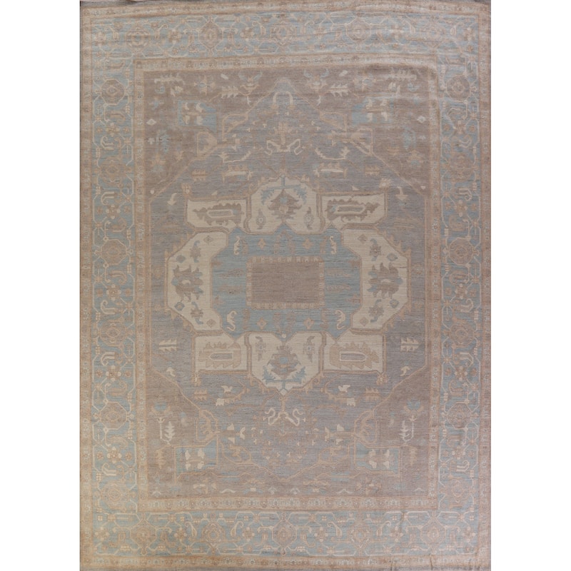Hand Knotted Oriental 100% Wool Carpet Transitional Medallion Navy Blue & Blues Oushak Area Rug - 14' 8'' X 12' 0''