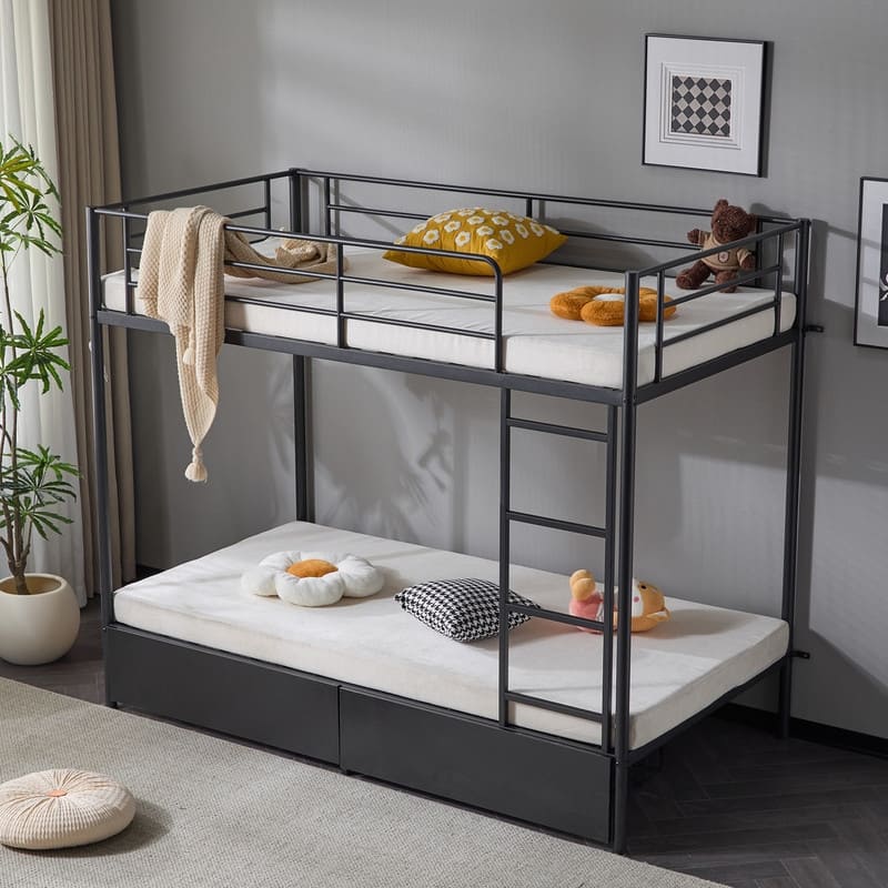 Black Twin Bunk Bed with Drawers Outlet Light Strip Iron Bed USA