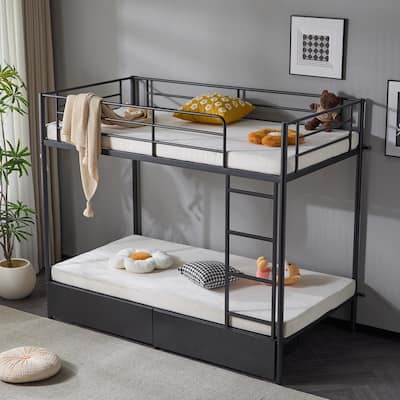 Black Twin over Twin Bunk Bed with Drawers