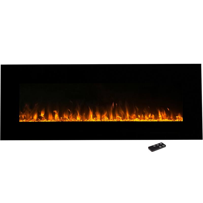 Hastings Home 54” Electric Fireplace- Wall Mount, Front Vent, LED Flame Technology & Remote Control - 54” x 20” x 4.75”