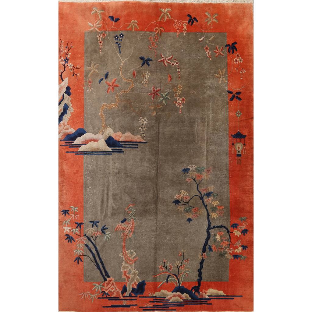 Antique Vegetable Dye Floral Art Deco Chinese Area Rug Wool Handmade - 8'10" x 11'5"