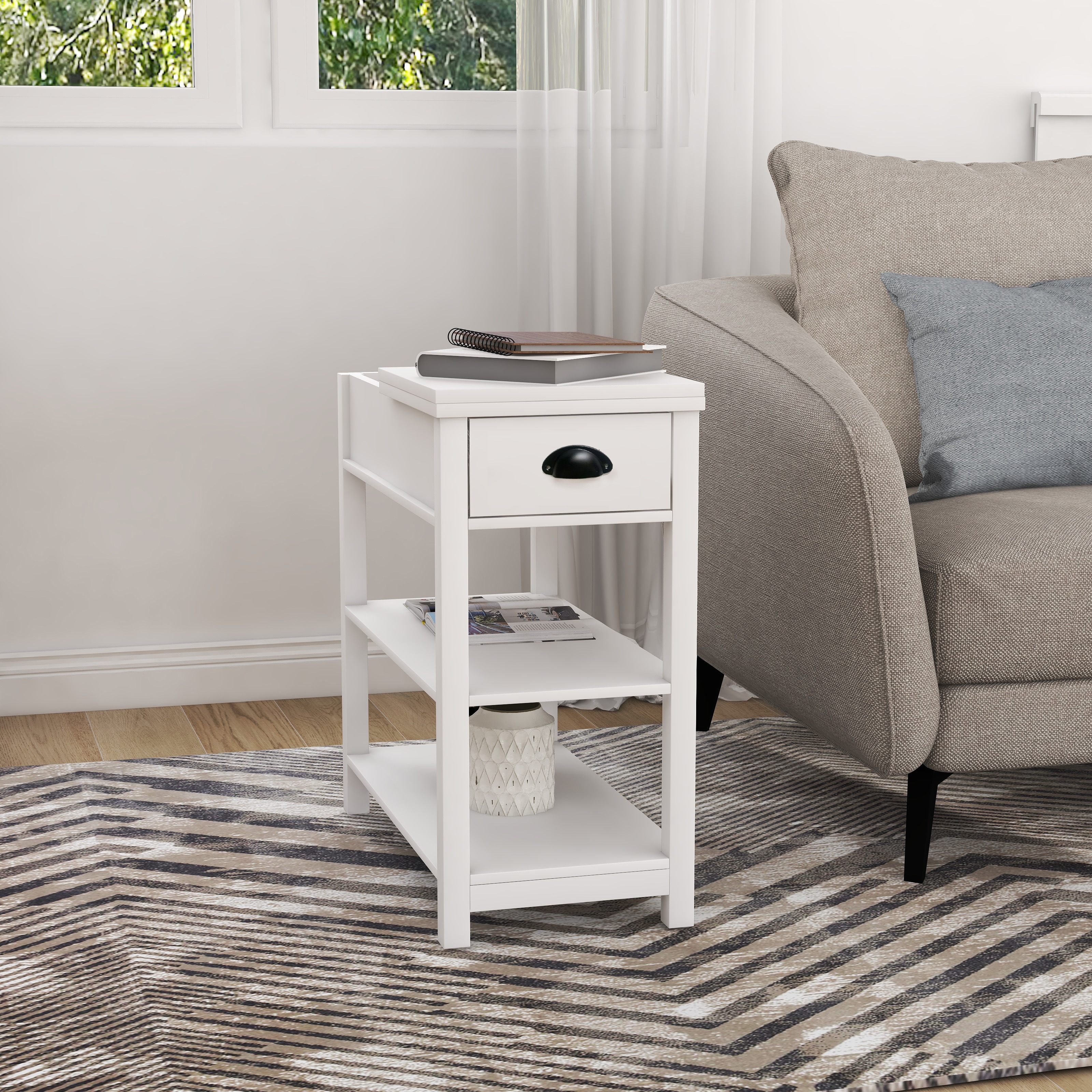 Opening End Table Bedside Table with Drawer Pantry Table