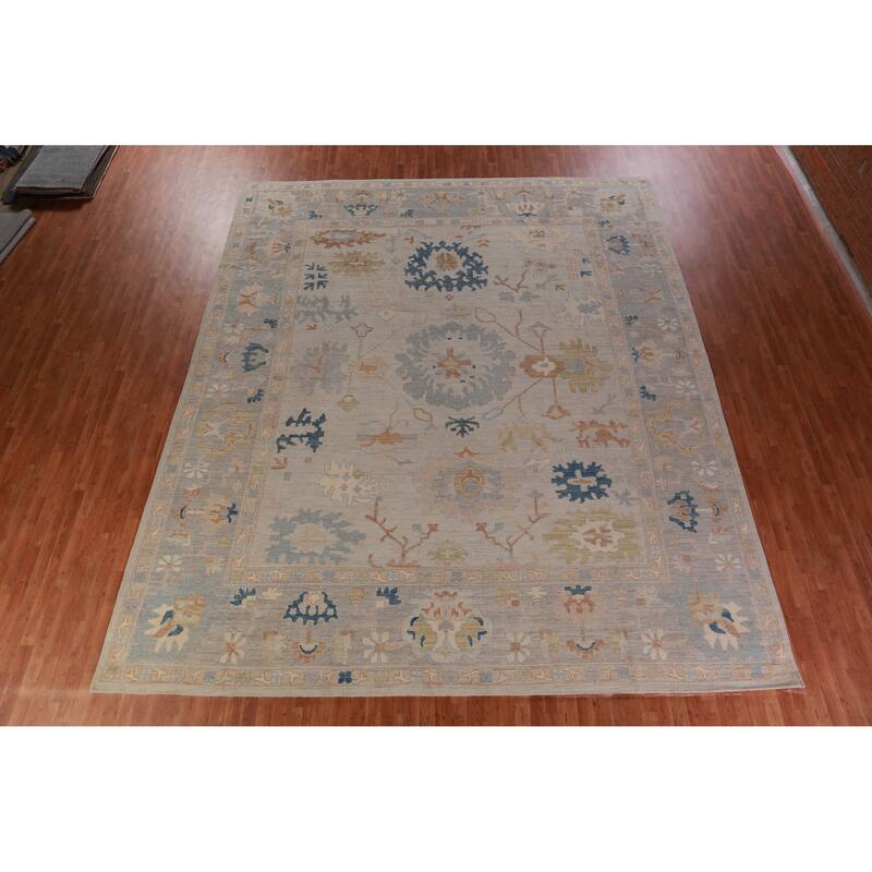 Hand Knotted Oriental 100% Wool Carpet Transitional All-Over Beige & Ivories Oushak Area Rug - 14' 9'' X 12' 6''