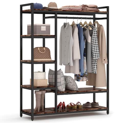 Heavy Duty Clothes Closet, Freestanding Garment Rack with 6 Shelves and Hanging rod