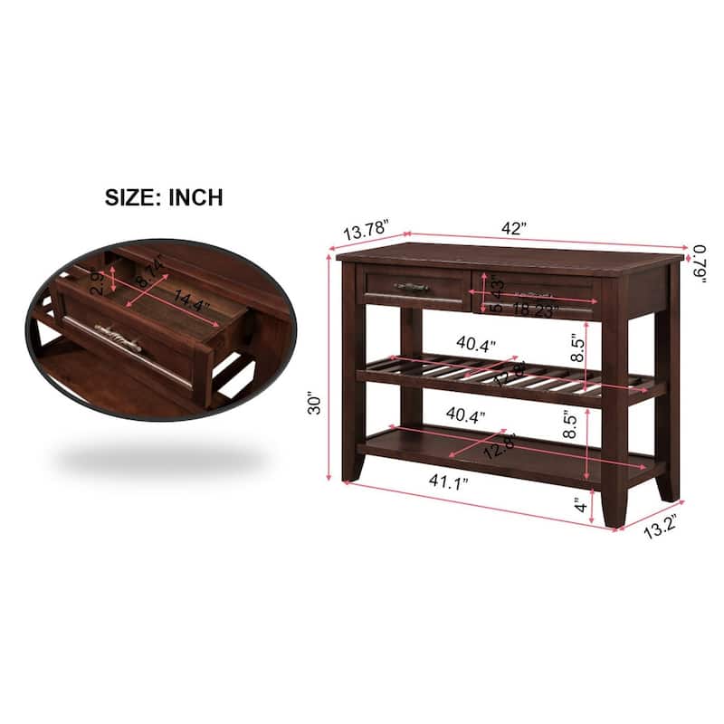 42'' Vintage Entryway Table with 2 Storage Drawers and 2 Tiers Shelves