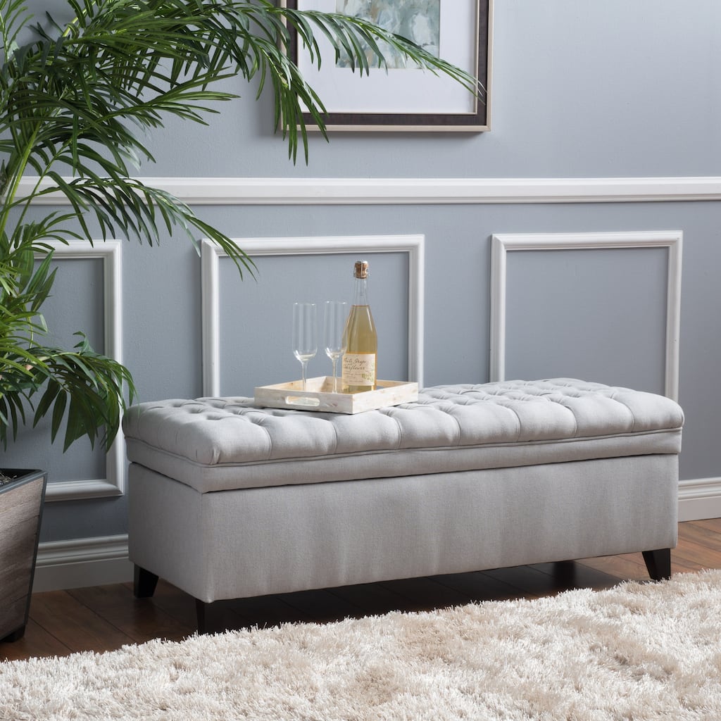 Button-tufted Storage Ottoman Bench-Light Gray