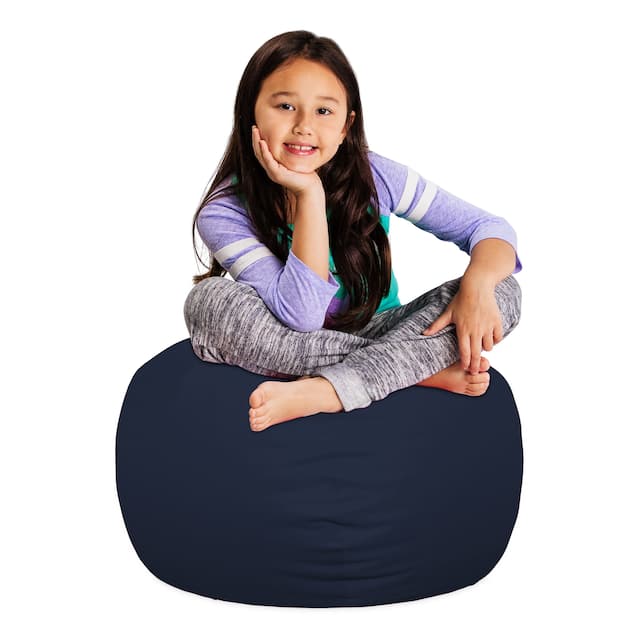 Kids Bean Bag Chair, Big Comfy Chair - Machine Washable Cover - 27 Inch Medium - Solid Navy Blue