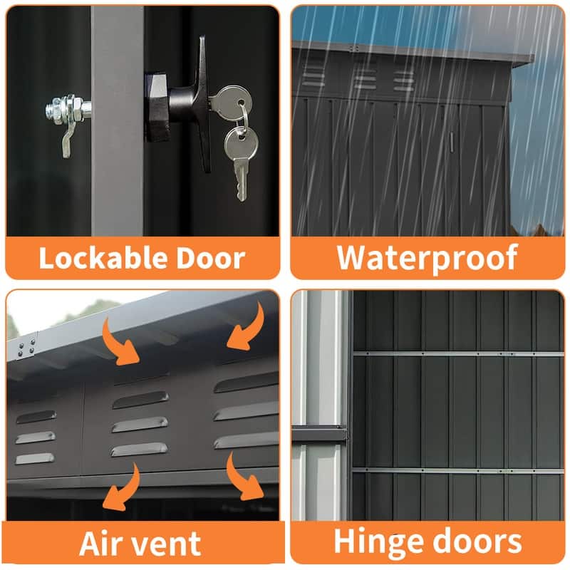 CUSchoice 5x3ft Black Metal Storage Shed