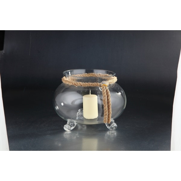 11.5" Clear Solid Hurricane Candle Holder with Jute Rope - N/A