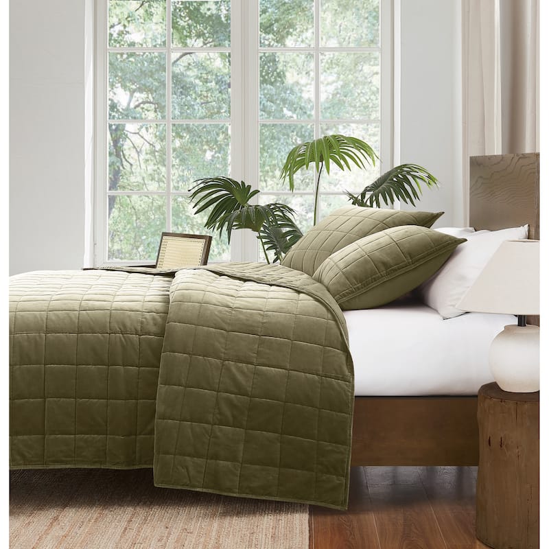 Brooklyn Loom Matte Cotton Velvet Box Stitch Quilt Set