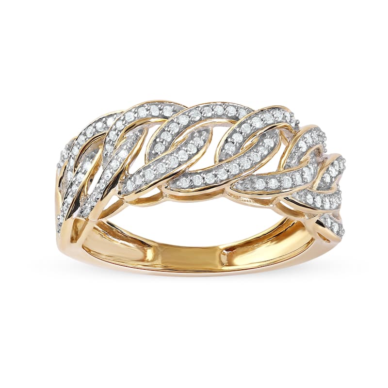 1/4ct TDW Diamond Cuban Link Ring in 10K Gold for Men