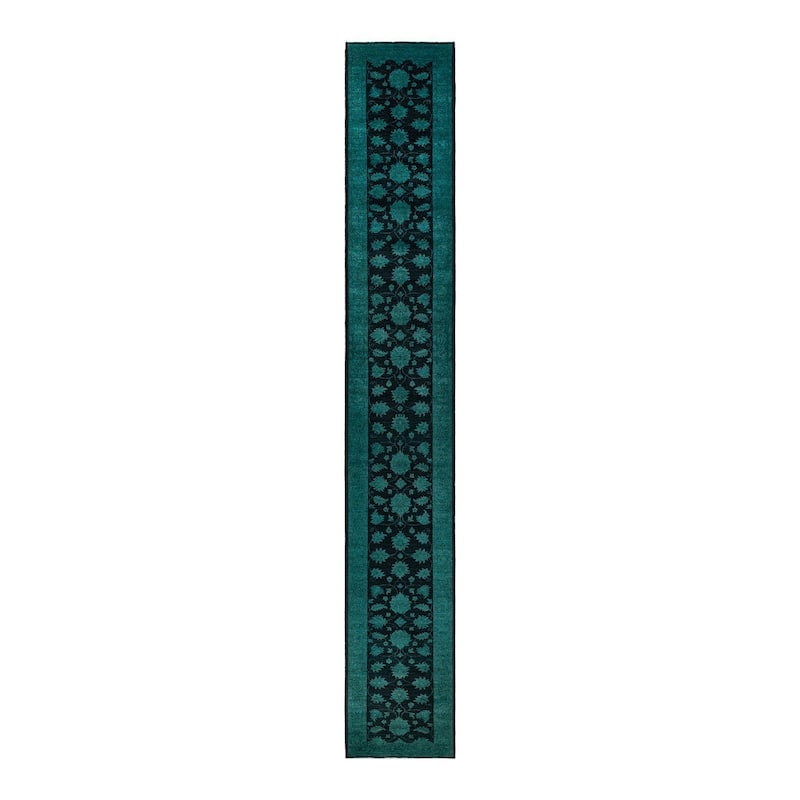 Overton Hand Knotted Wool Vintage Inspired Modern Contemporary Overdyed Black Runner Rug - 2' 8" x 19' 7"