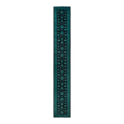 Overton Hand Knotted Wool Vintage Inspired Modern Contemporary Overdyed Black Runner Rug - 2' 8" x 19' 7"