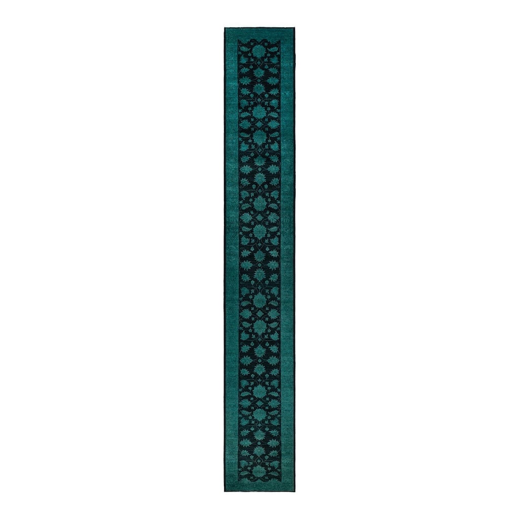 Overton Hand Knotted Wool Vintage Inspired Modern Contemporary Overdyed Black Runner Rug - 2' 8" x 19' 7"