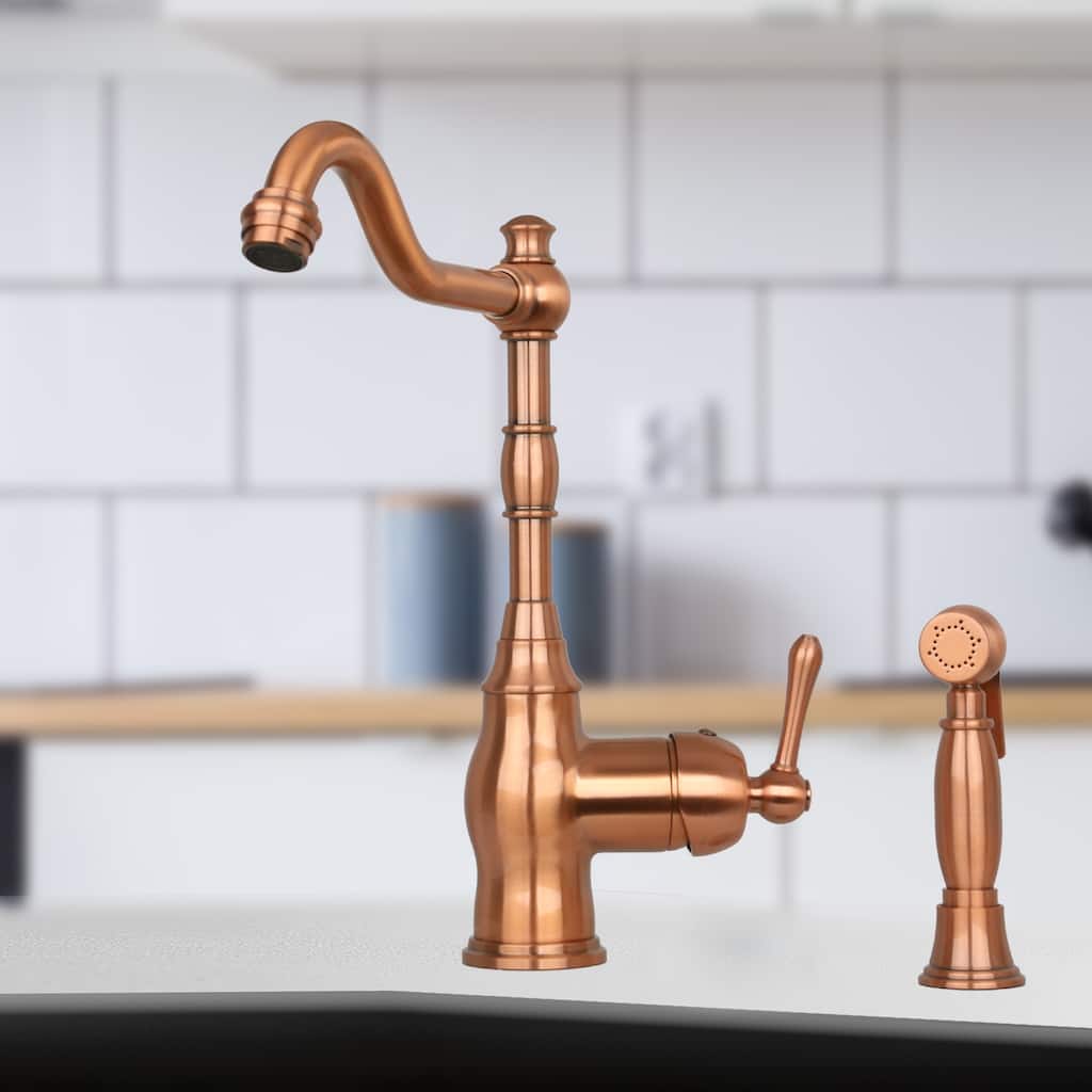 One-Handle Copper Widespread Kitchen Faucet with Side Sprayer - 8.3*13"