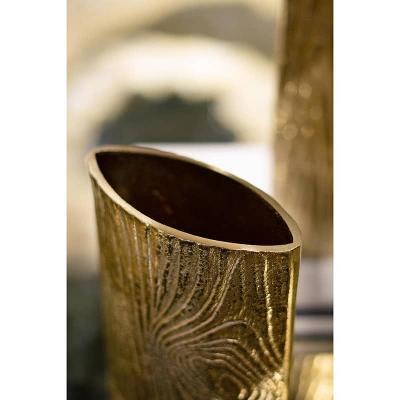 10" Gold Aluminum Oval Faux Wood Table Vase - 4.50