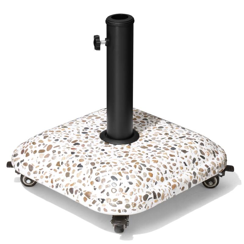 Outdoor Patio Square Umbrella Base Stand Concrete-cobble Finish Swivel Wheels Adjustable Knob