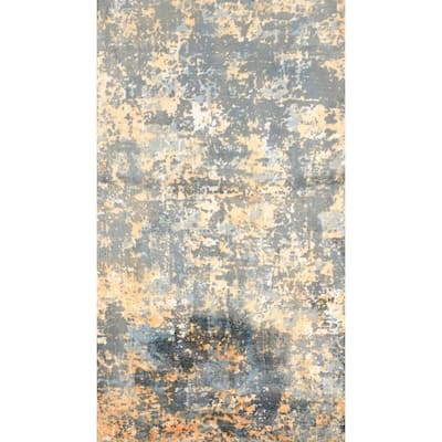 Hand Knotted Oriental Viscose Silk Carpet Modern Abstract Multi-Colored Abstract Area Rug - 4' 0'' X 2' 0''