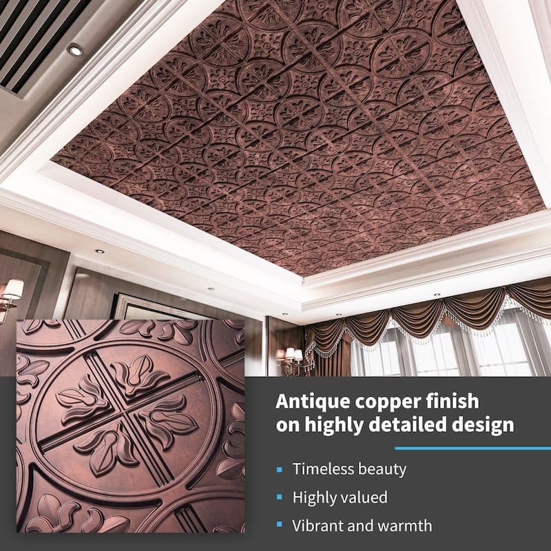 Art3d 2x2 ft. PVC Ceiling Tile, Fancy Classic Style in Antique Copper