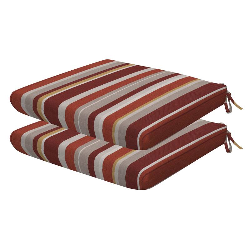 Outdoor Universal Seat Cushion (2-Pack) - 18" wide x 17.5" deep x 2.5" thick - Stripe Brick