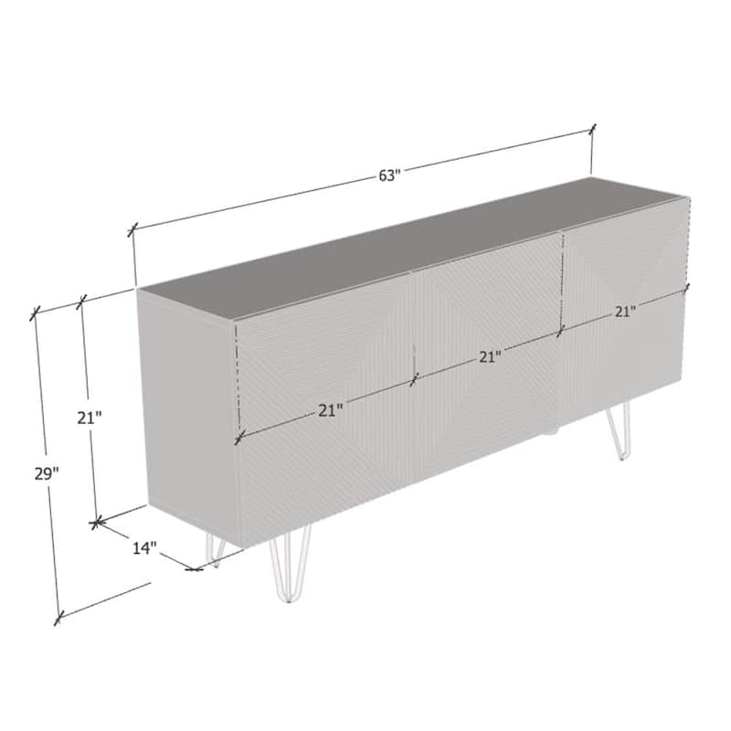Meble Furniture Giza 3D 63" Sideboard with Matte Body and High Gloss Fronts with Metal Legs 63W x 14D x 29H